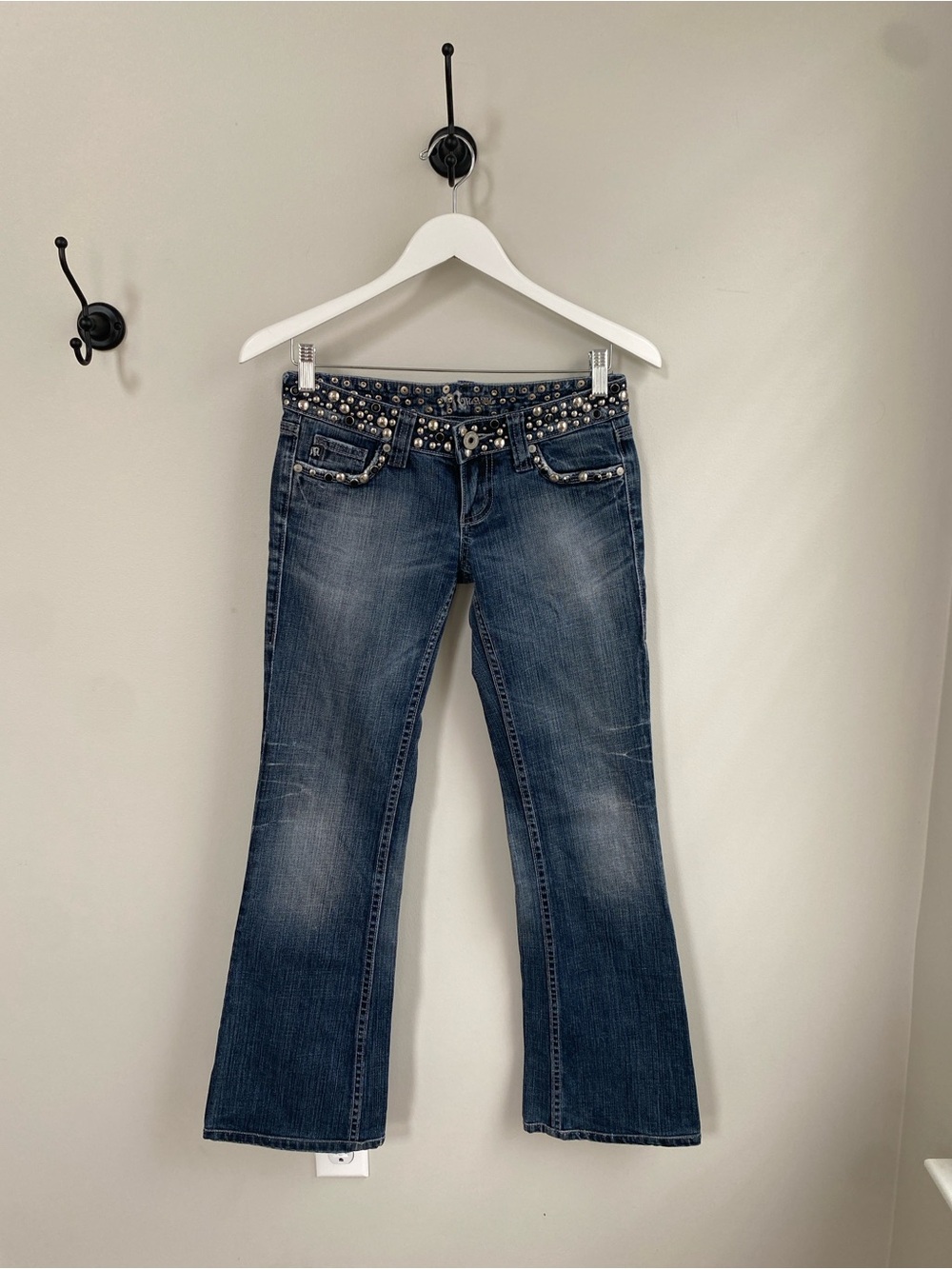 Miss Me Grunge Rhinestone Low Rise Bootcut Jeans SZ 25